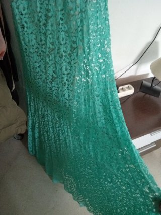 Vestido largo encaje verde turquesa sirena