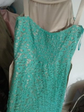 Vestido largo encaje verde turquesa sirena