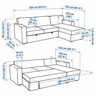 Sofá Cama IKEA 3 Plazas Gris Chaise Longue