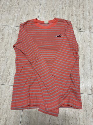 Jersey Hollister Rayas Naranja y Gris