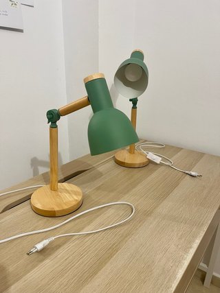2 Lámparas de Mesa Madera y Metal