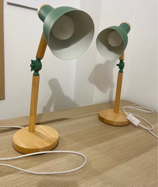 2 Lámparas de Mesa Madera y Metal