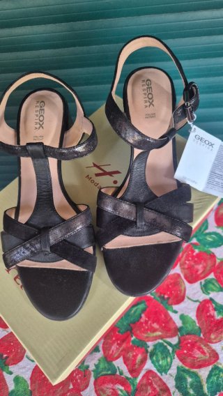 Sandalias Geox Mujer Talla 38 Negro/Plata