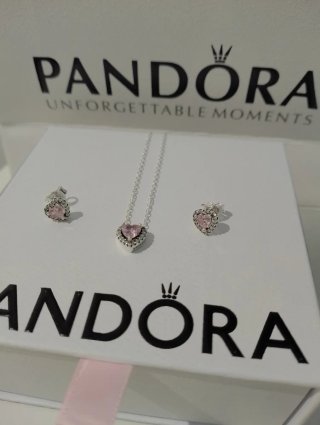 Conjunto Pandora Corazón Rosa y Plata
