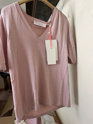 Jersey punto rosa palo,brillo escote pico T38