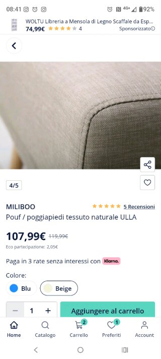 Pouf poggiapiedi Miliboo tortora 60x60