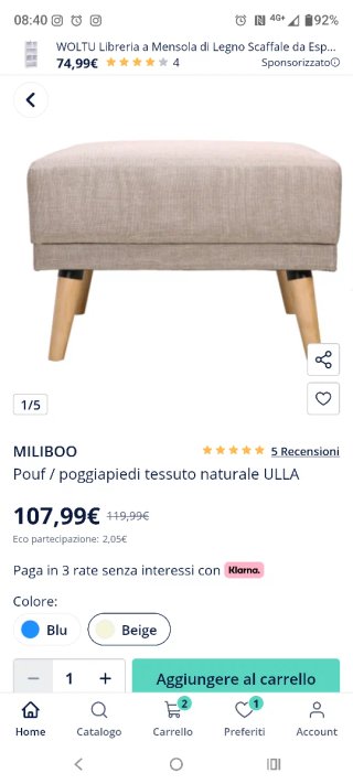 Pouf poggiapiedi Miliboo tortora 60x60