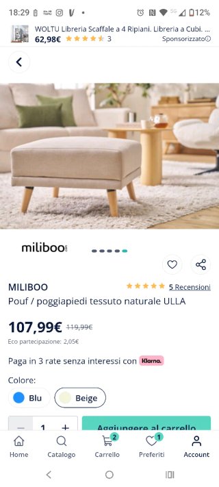 Pouf poggiapiedi Miliboo tortora 60x60