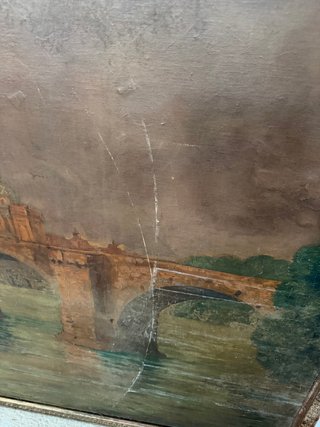 Cuadro antiguo puente y edificios