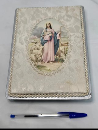 Cajas antiguas tela imágenes religiosas