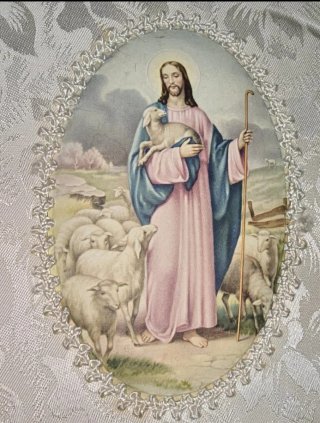 Cajas antiguas tela imágenes religiosas