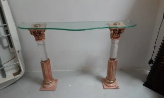 Mesa consola cristal y piedra dorada