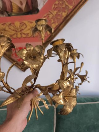 Candelabros antiguos pared bronce dorado
