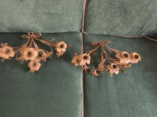 Candelabros antiguos pared bronce dorado
