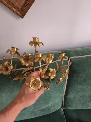 Candelabros antiguos pared bronce dorado