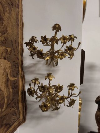 Candelabros antiguos pared bronce dorado