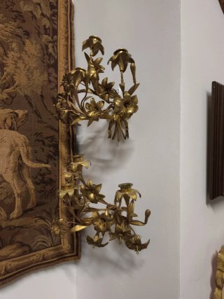 Candelabros antiguos pared bronce dorado