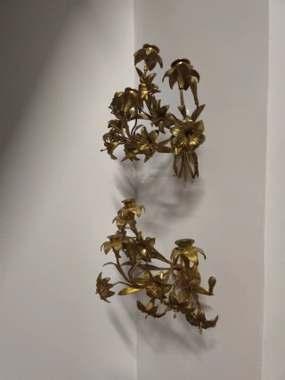 Candelabros antiguos pared bronce dorado