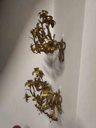 Candelabros antiguos pared bronce dorado