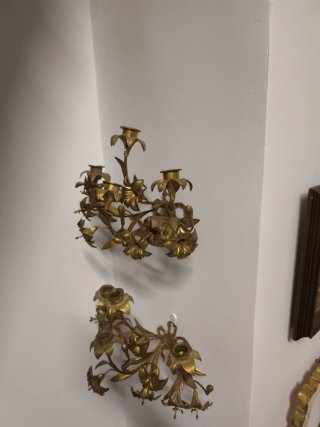Candelabros antiguos pared bronce dorado