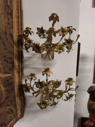 Candelabros antiguos pared bronce dorado