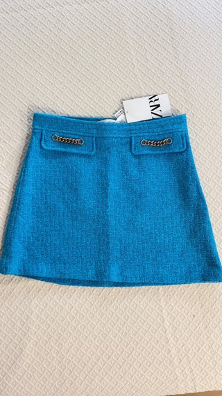 Falda Zara azul plateada XS