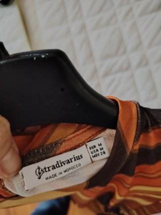 Vestito lungo fantasia marrone e arancio