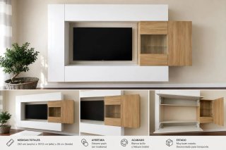 Mueble de salón blanco y roble