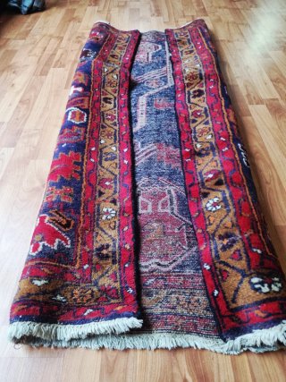 Tappeto Persiano Antico Lana Blu Rosso