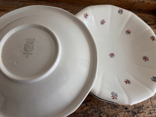COMPOTIER PLATO A PIE ANTIGUO PORCELANA FRANCESA