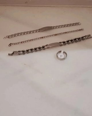Lote 3 pulseras y anillo acero hombre