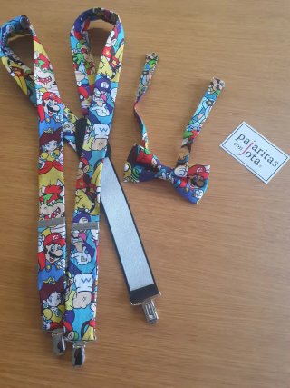 Pajarita y tirantes Mario Bros para adulto