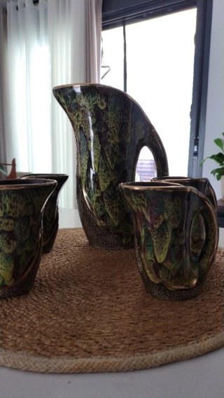 Set di ceramica vintage anni '60 con caraffa e tazze