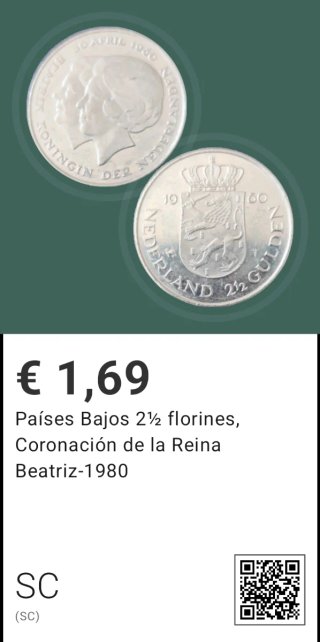 Moneda Países Bajos 2½ Florines Beatriz