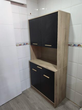 Armario auxiliar cocina negro y madera