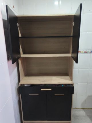 Armario auxiliar cocina negro y madera