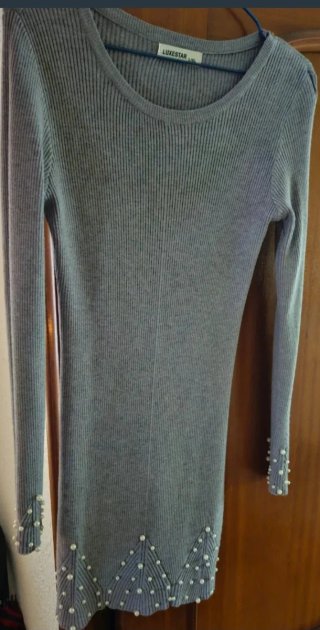 Vestido LUXESTAR gris talla L con perlas