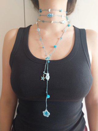 Collana uncinetto oro e verde