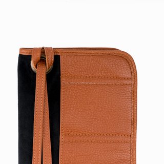 Funda de piel marrón y chenilla azul para relojes