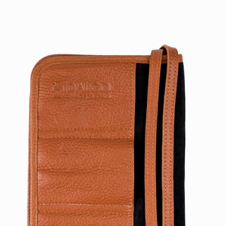 Funda de piel marrón y chenilla azul para relojes