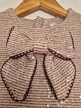 Vestido fiesta lentejuelas beige y oro