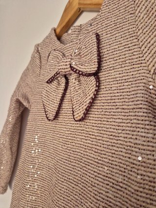 Vestido fiesta lentejuelas beige y oro