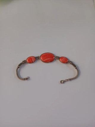 Pulsera Plata con Piedras rosadas Ovaladas