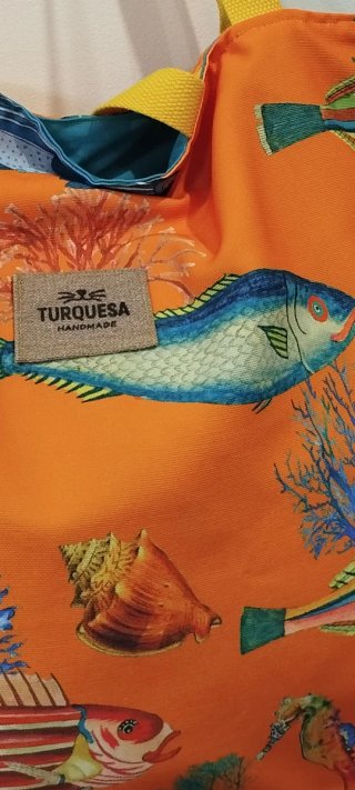 Bolsa de playa Turquesa peces naranja