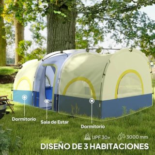 Tienda de campaña azul y blanca