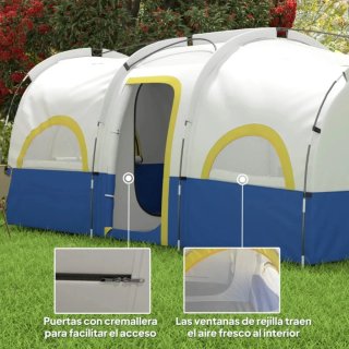 Tienda de campaña azul y blanca