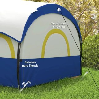 Tienda de campaña azul y blanca