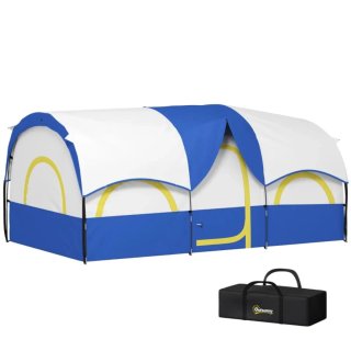 Tienda de campaña azul y blanca