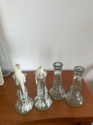 2 Candelabros Antiguos de Vidrio