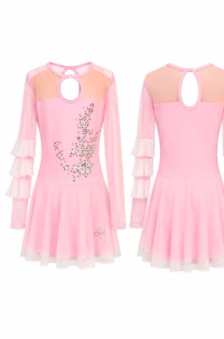 Malla rosa con pedrería y volantes